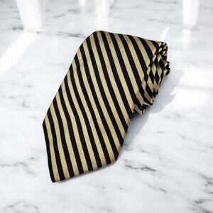 Brooks Brothers Makers Men's Navy Blue Yellow Bias Stripes Silk Tie